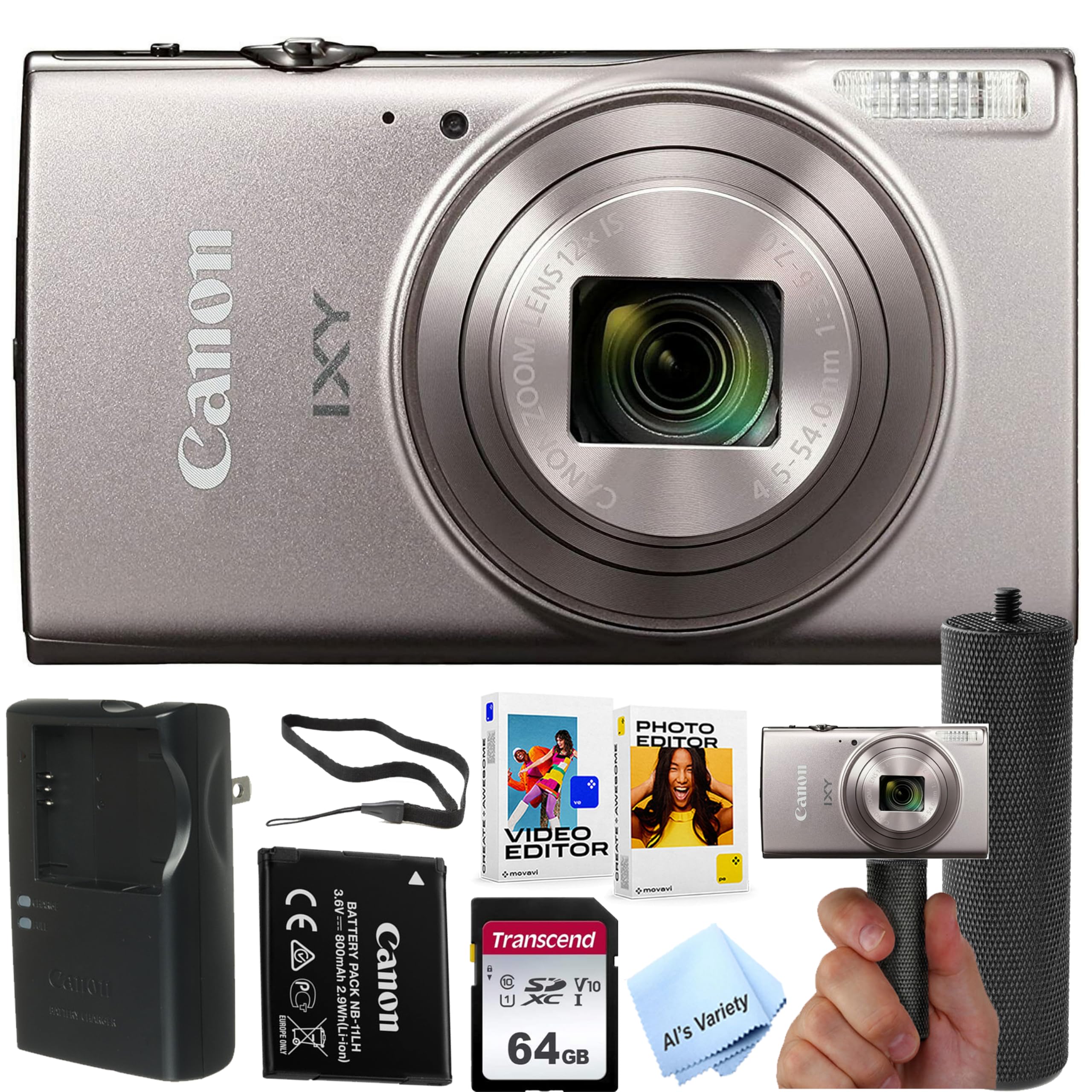 Canon PowerShot IXY 650 (ELPH 360) HS Digital Camera (Silver)+ 64GB Memory + Sta