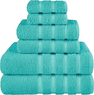 American Soft Linen Luxury 6 Piece Bath Towels, 2 Bath Towels, 2 Hand Towels & 2 Face Towels 100% Turkish Cotton Turquoise Blue