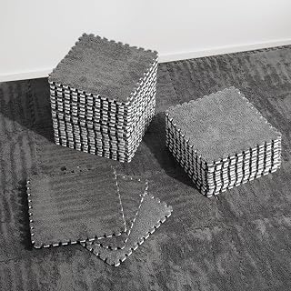 ZENOWICK 36 Pcs Plush Interlocking Carpet Tiles, Puzzle Play Mats for Floor | Anti-Slip Shaggy Foam Carpet Tiles for Toddler Baby, EVA Foam Tiles for Nursery, Playroom(Grey)