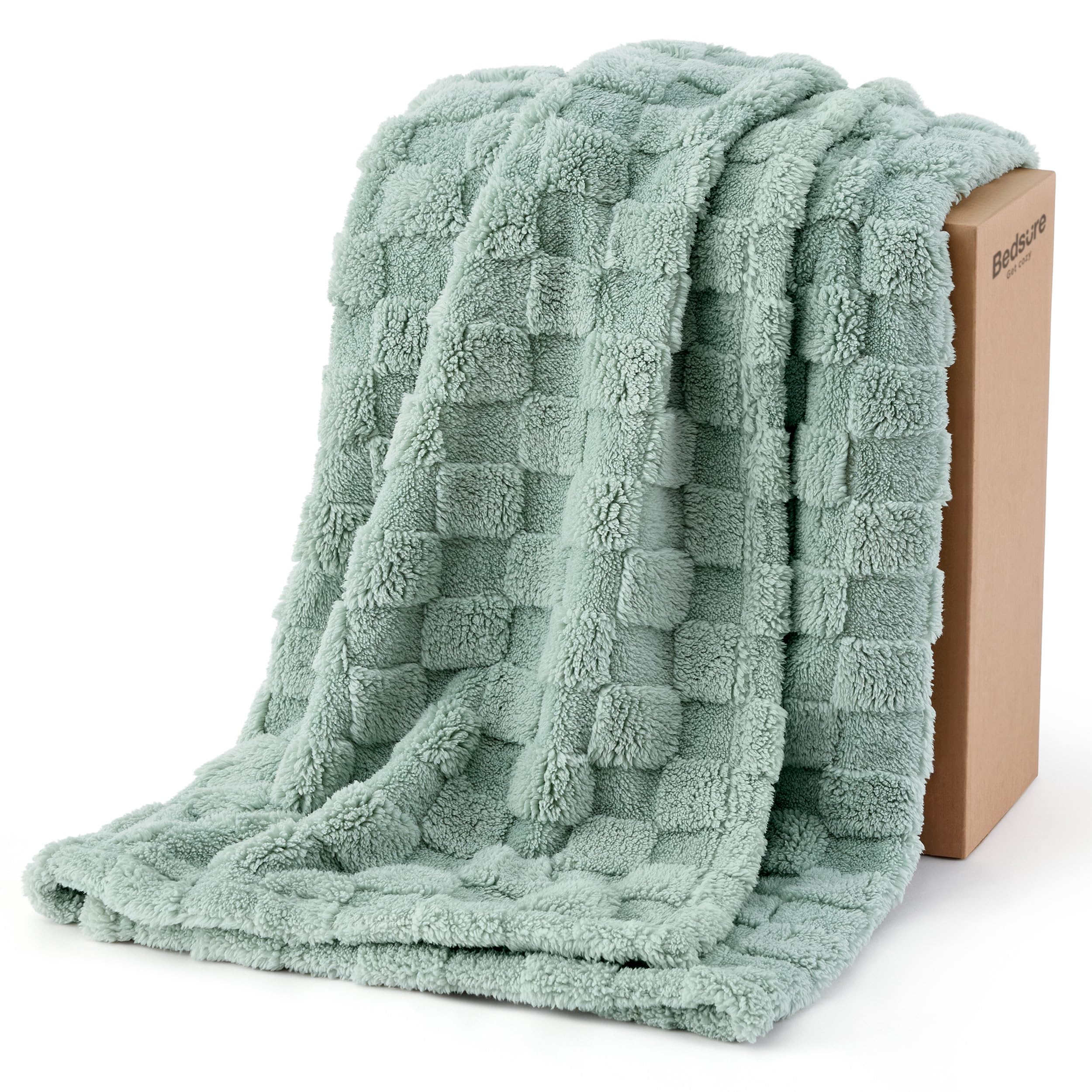 Bedsure Checkered Fleece Throw Blanket,Cute Home Decor,Sage Green,50"×60" | Couc