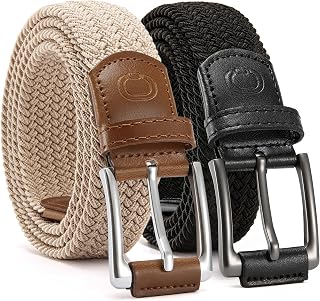 CHAOREN Stretch Belts for Men 2 Pack - Elastic Belt for Golf & Casual Wear
