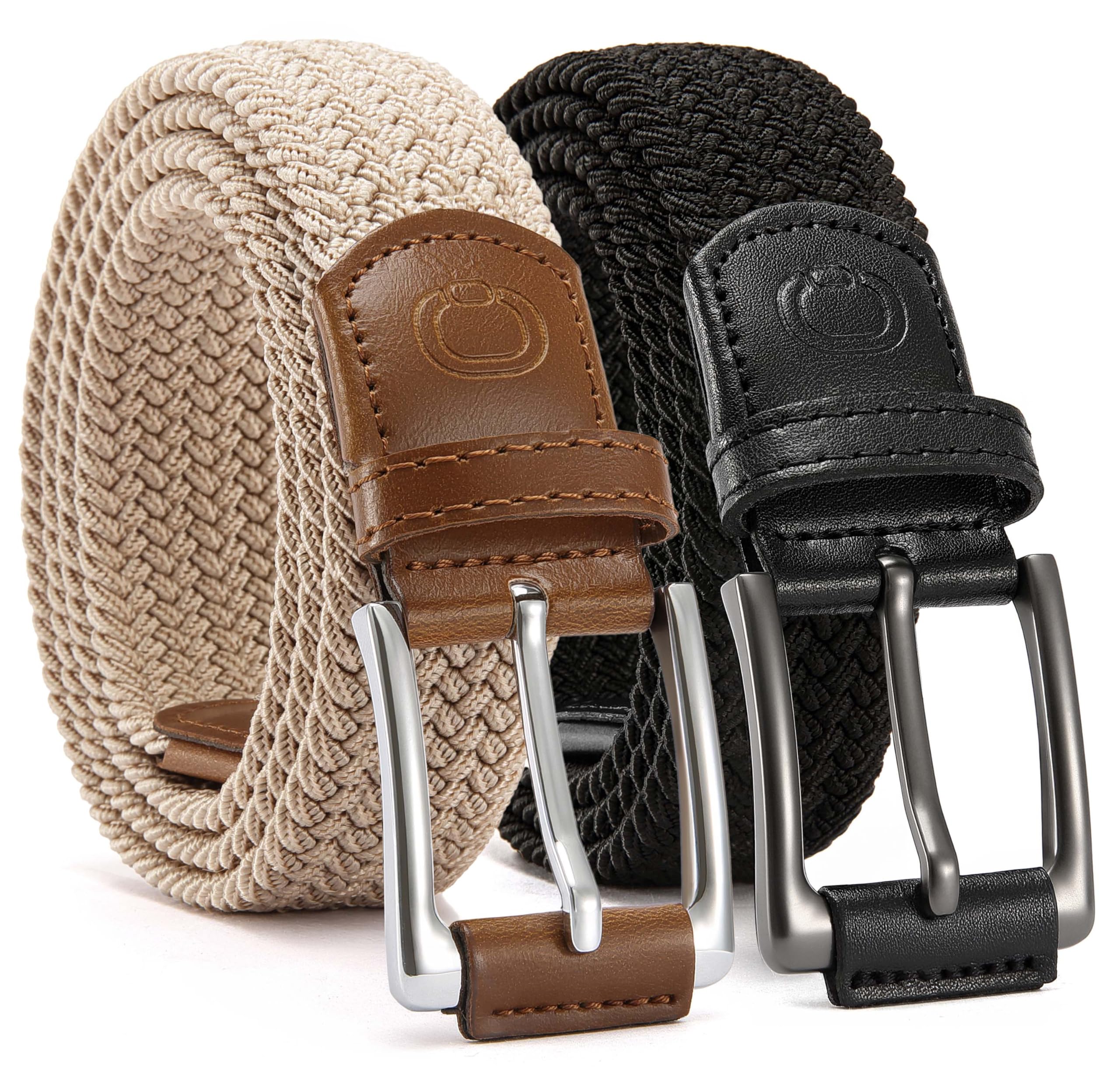 CHAOREN Stretch Belts for Men 2 Pack - Elastic Belt for Golf & Casual Wear