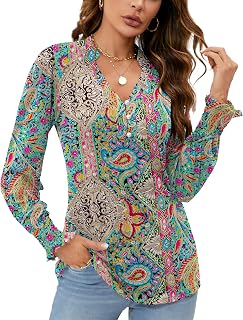 Rapbin Women V Neck Blouses Long Sleeve Button Down Long Sleeve Blouses Autumn Tops 2025 Ruffle Cuffs Elegant Casual T Shirts
