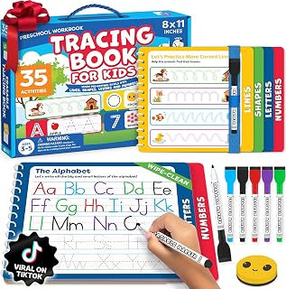 Preschool Workbook, Tracing Books for Kids Ages 3-5, Toddler Christmas Gift | Reusable Writing Practice Activity Book - Preschool Educational Learning Toys for 3-4 Year Old Boys - Book Gifts for Kids