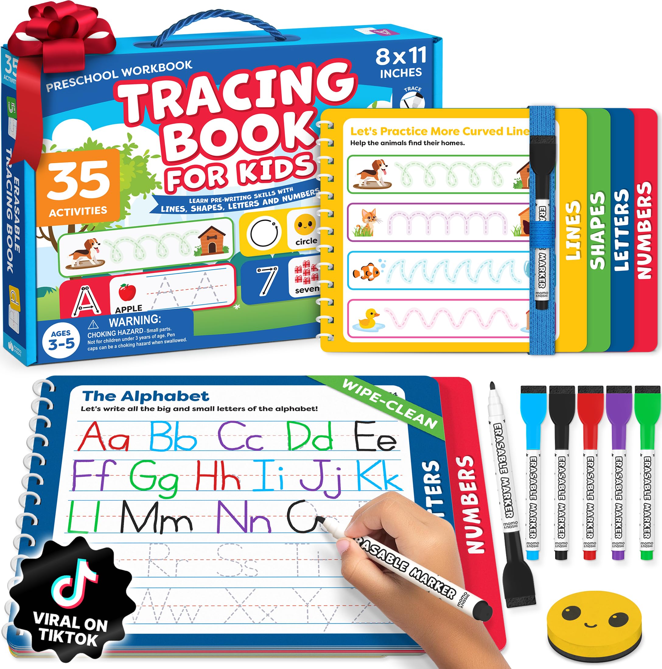 Preschool Workbook, Tracing Books for Kids Ages 3-5, Toddler Christmas Gift | Re
