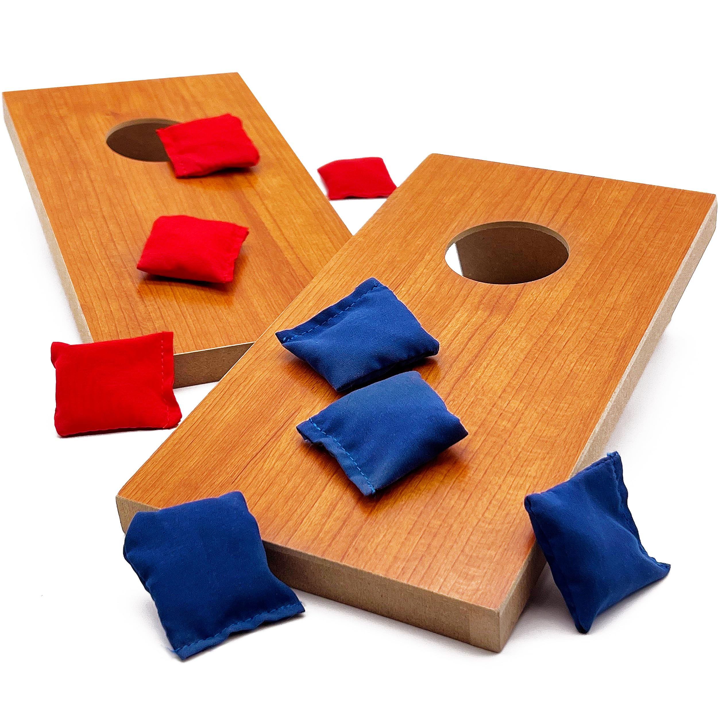 Super Fun, Portable Mini Desktop Cornhole Set of 2. Coated Wood Boards with 4 Re