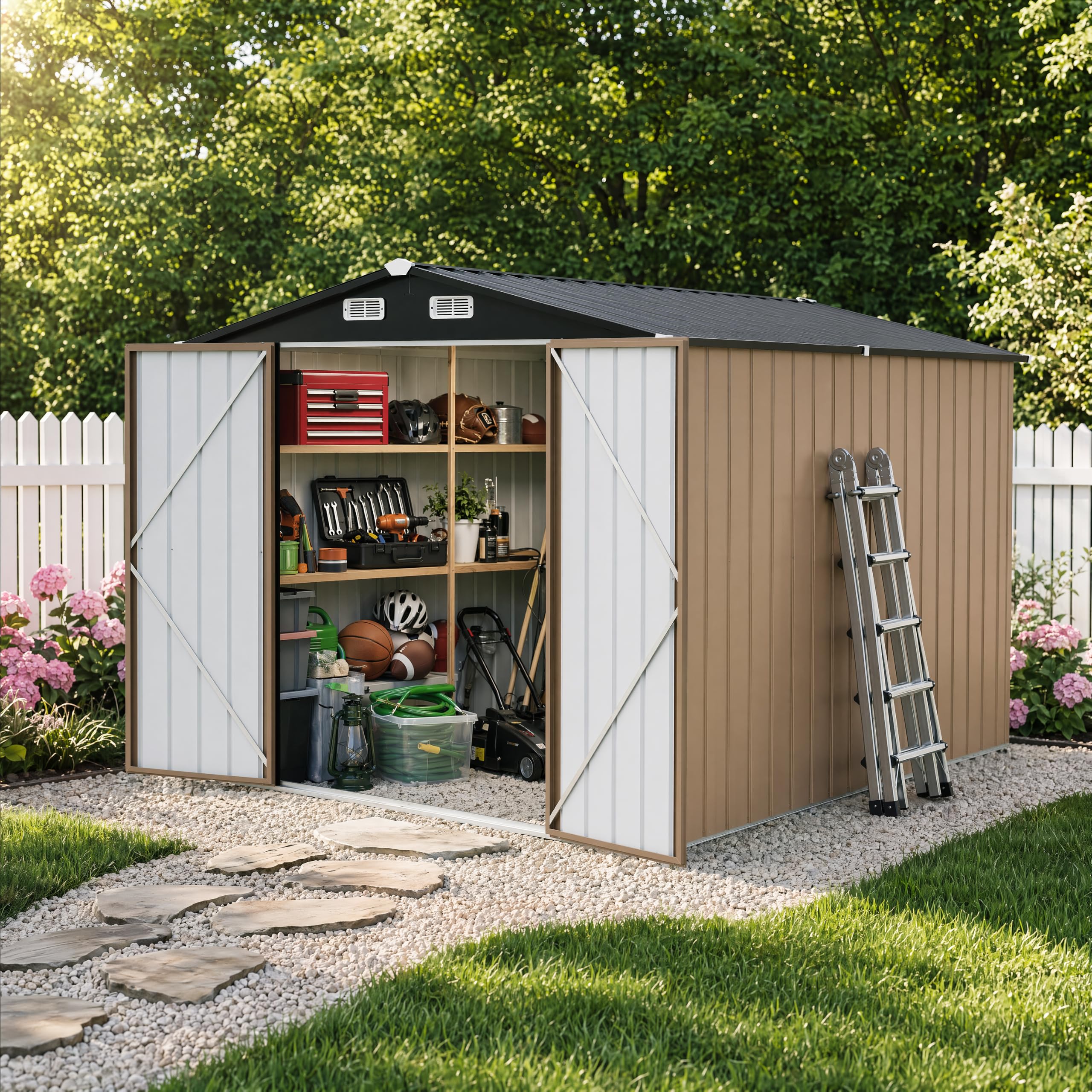 LAUSAINT HOME 8 x 10 FT Outdoor Storage Shed, Heavy Duty Galvanized Steel Storag