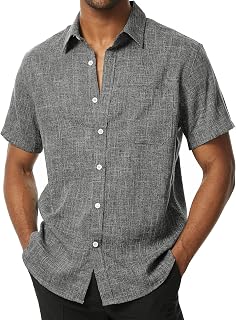 PARKLEES Men's Linen Summer Casual Cotton Regular Fit Shirt