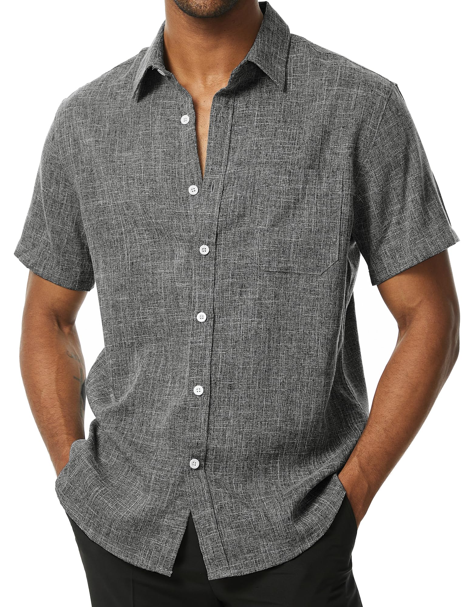 PARKLEES Men's Linen Summer Casual Cotton Regular Fit Shirt