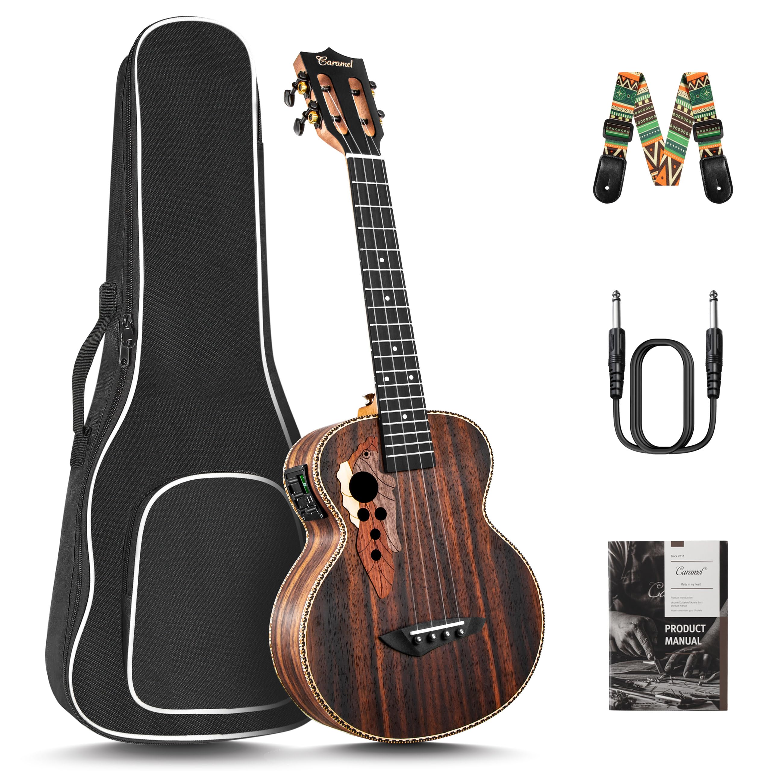 Caramel CT904 26" Ebony Tenor Electric Ukulele Kit w/Gigbag | LCD Color Display 