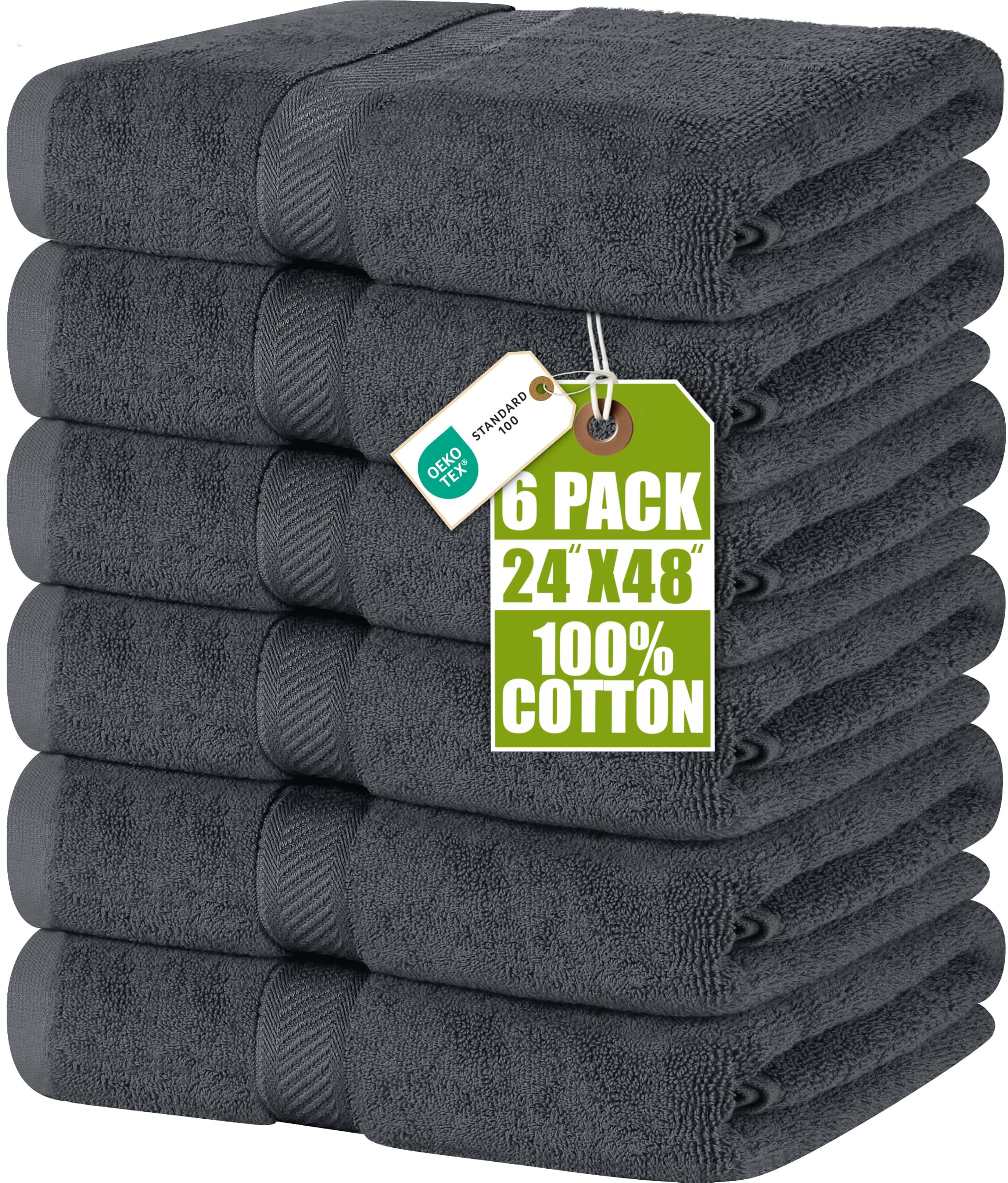 Utopia Towels 6 Pack Medium Bath Towels, 24x48 in, 500 GSM Cotton, Grey | Premiu
