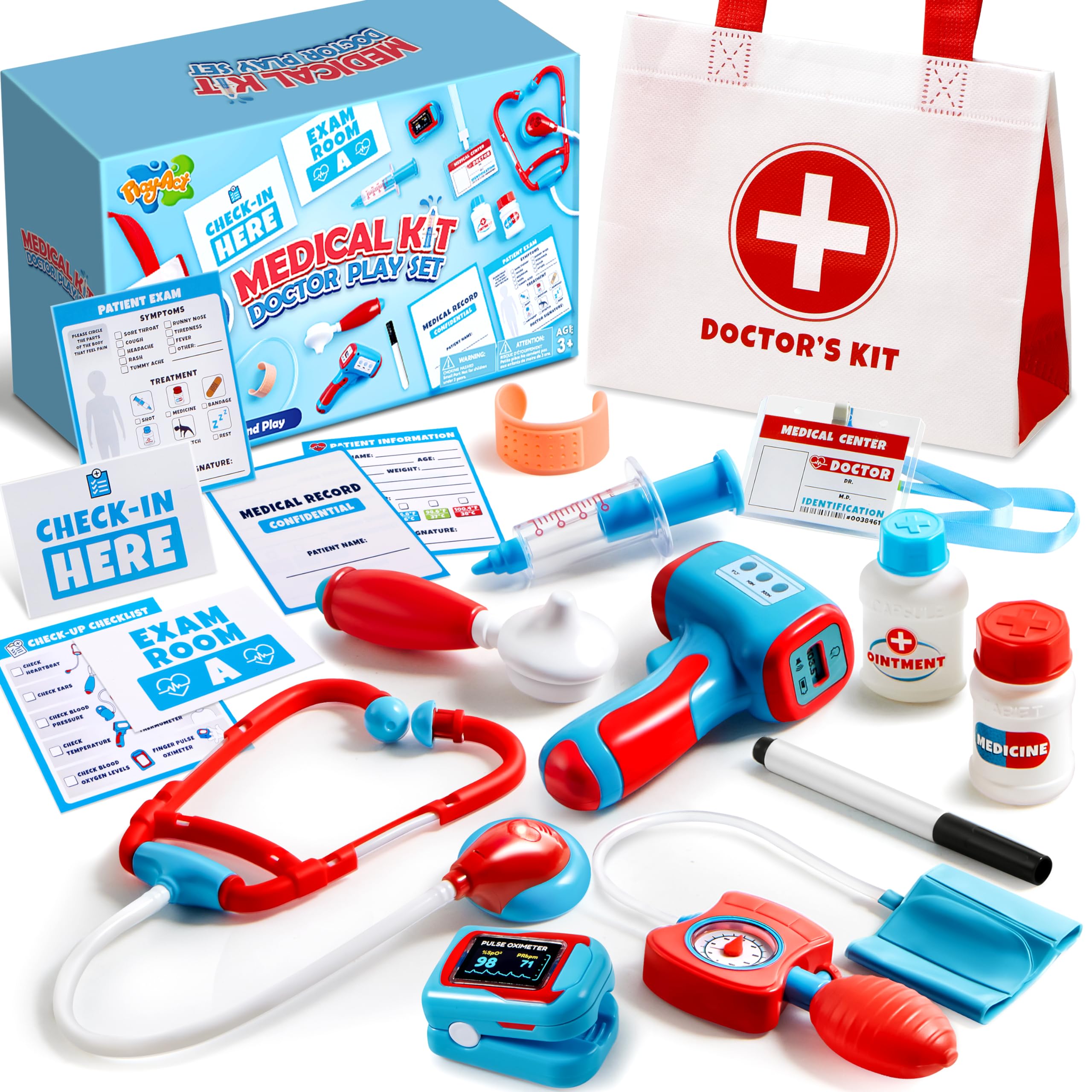 Play-Act Kids Doctor Kit, 16-Piece Medical Kit with Bag, Doctor Role Play Set wi