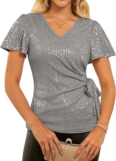 GRACE KARIN, Women Short Sleeve Ruffle V Neck Ruffled Tops Casual Summer