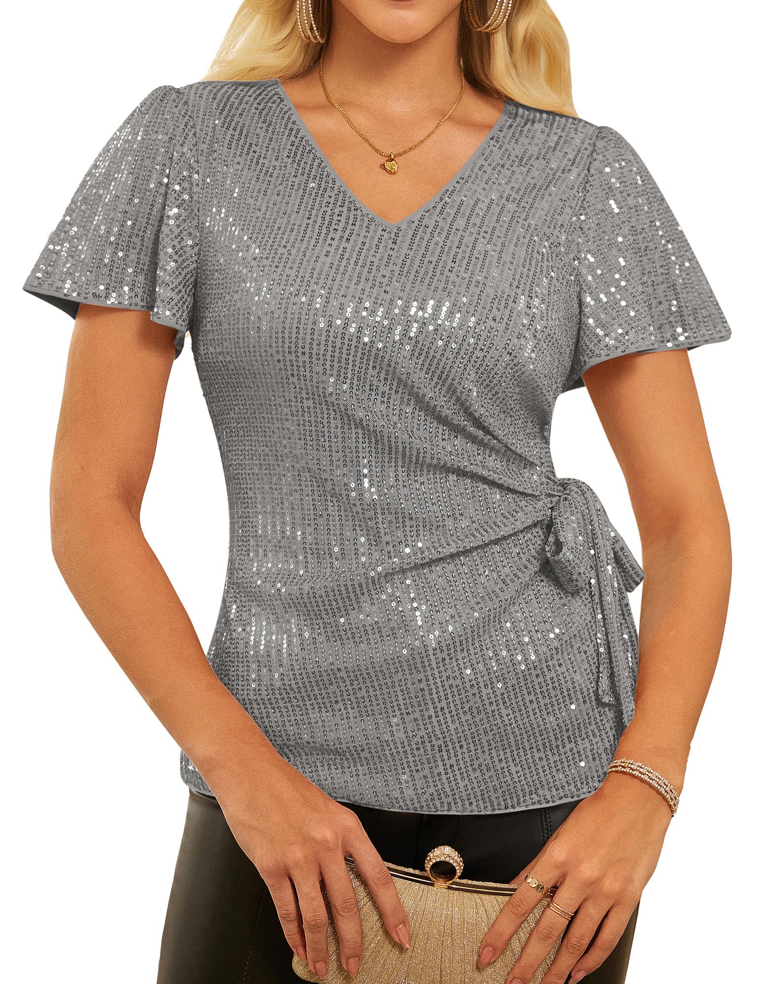 GRACE KARIN, Women Short Sleeve Ruffle V Neck Ruffled Tops Casual Summer