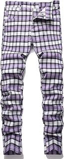 NOVOCCT Plaid Panst Men's Stretch Slim Casual Work Trousers Chino Trousers