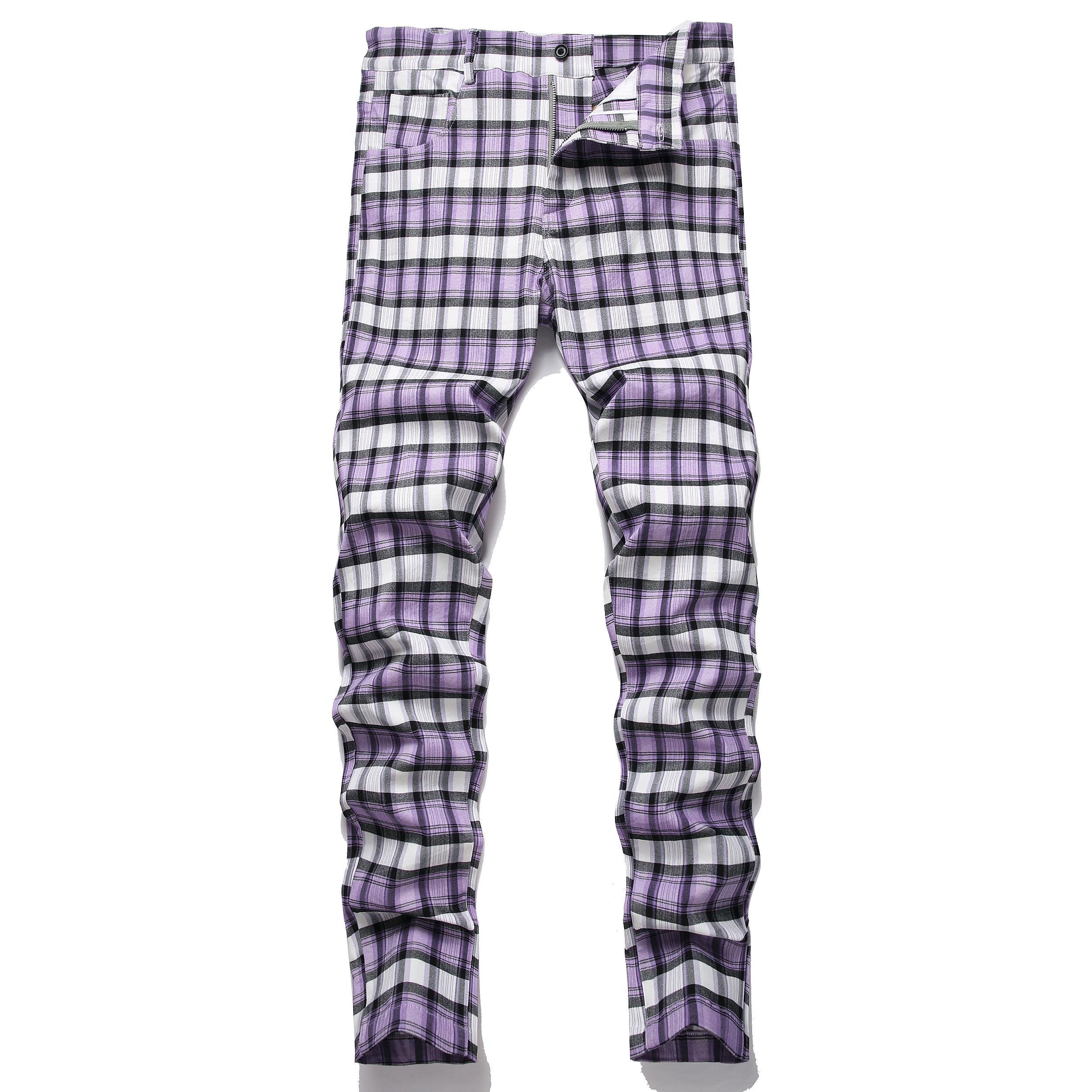 NOVOCCT Plaid Panst Men's Stretch Slim Casual Work Trousers Chino Trousers