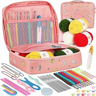 Aeelike Crochet Kit for Beginners- Ideal DIY Craft Gift for Women, Pink | Crochet Starter Kits with Yarn, Ergonomic Hooks &amp; Storage Case, Learn-to-Crochet Set for Adults, Kids &amp; Seniors