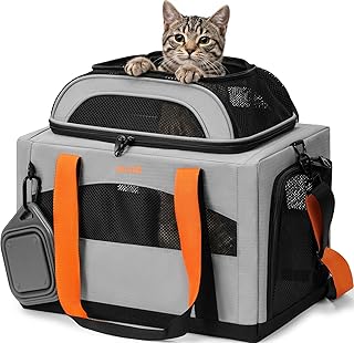 Pecute Top-Expandable Cat Carrier,Breathable Dog Carrier Soft-Sided,Grey