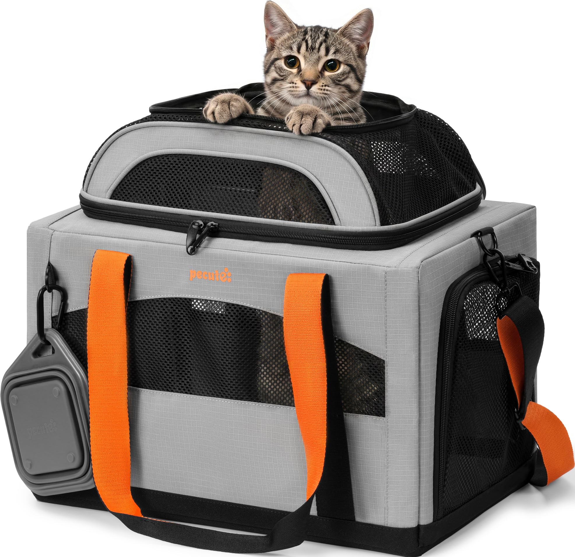Pecute Top-Expandable Cat Carrier,Breathable Dog Carrier Soft-Sided,Grey