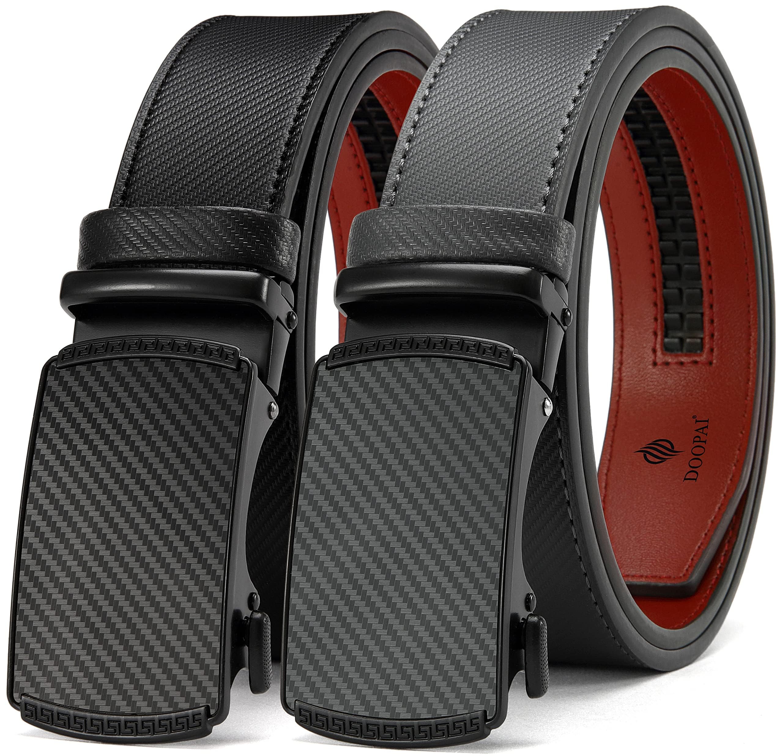 DOOPAI Men's Adjustable Belt Ratchet Belt Dress 1 3/8 Inch Genuine Leather Desig
