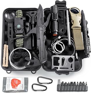 Quhaha 14-in-1 Multi-Purpose Emergency Survival Kit - Multitool Plier, Flint, Multi-Purpose Card, Emergency Blanket, Flashlight for Camping, Fishing, Hunting