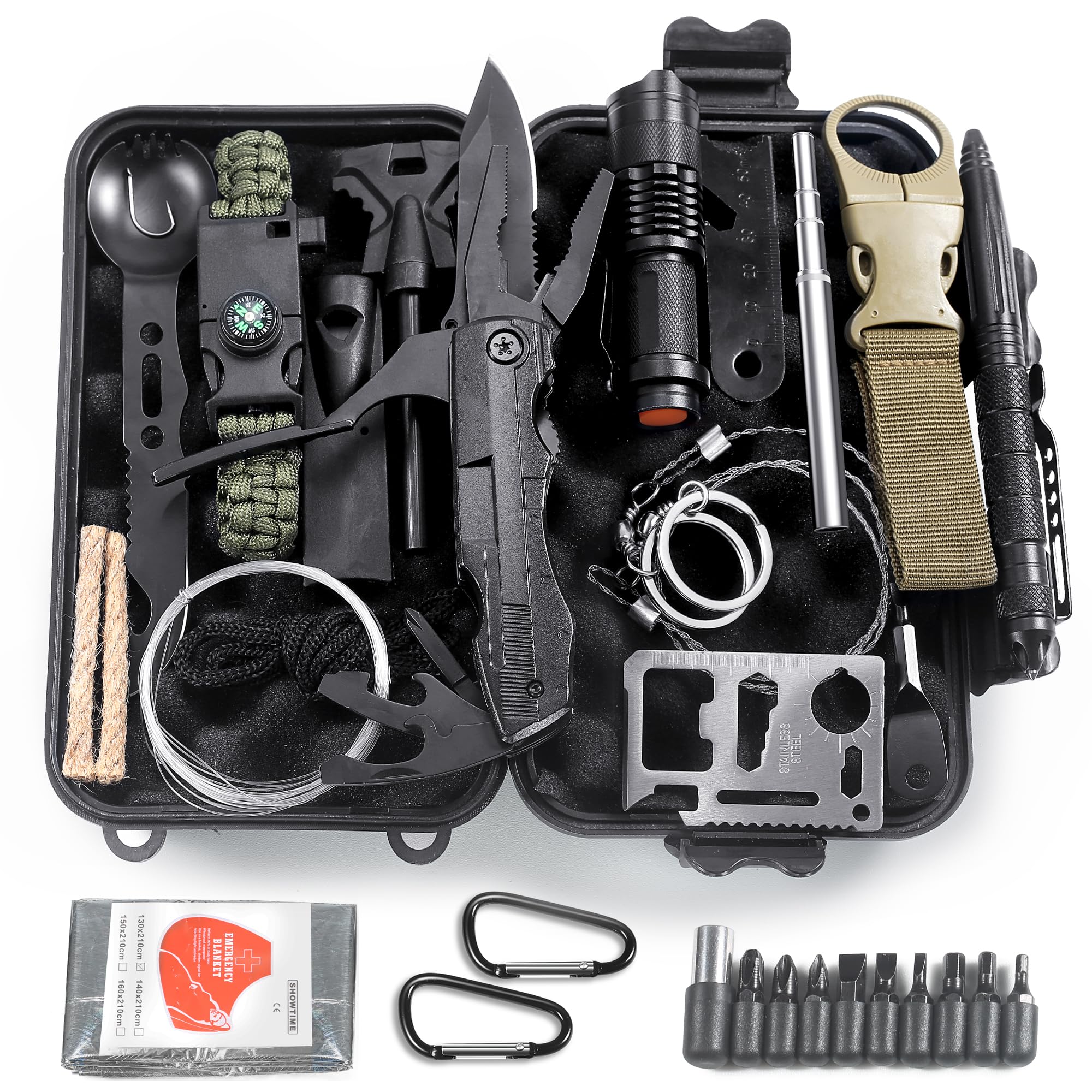 Quhaha 14-in-1 Multi-Purpose Emergency Survival Kit - Multitool Plier, Flint, Mu