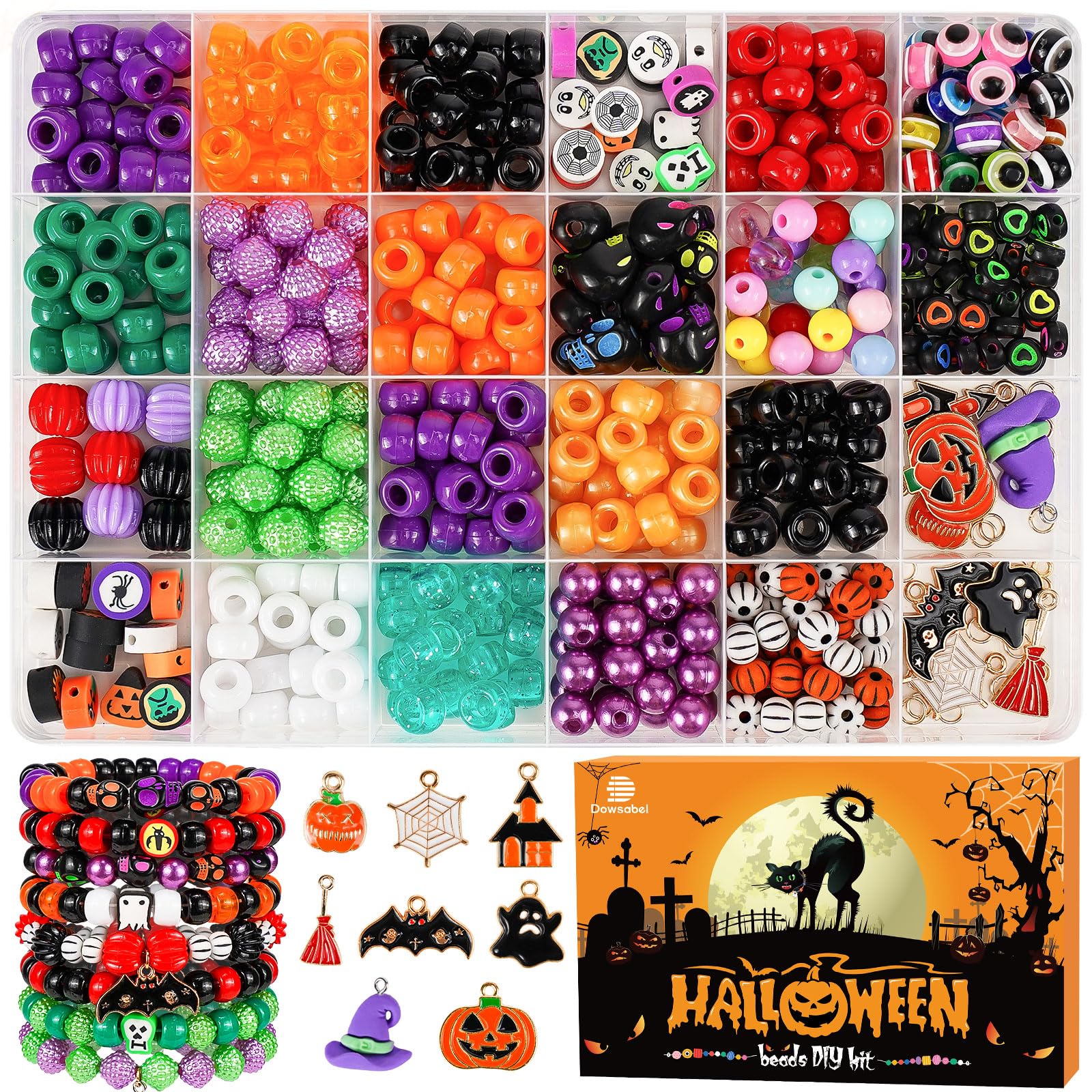 Dowsabel Bracelet Making Kit, Halloweens Beads for Bracelets Making Pony Beads P