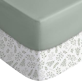 Yoofoss 2-Pack Baby Crib Sheets for Boys Girls 52x28 (Green+Leaf) | Soft & Breathable & Cozy, Fitted Crib Mattress Cover Set for Baby Bed and Toddler Mattress