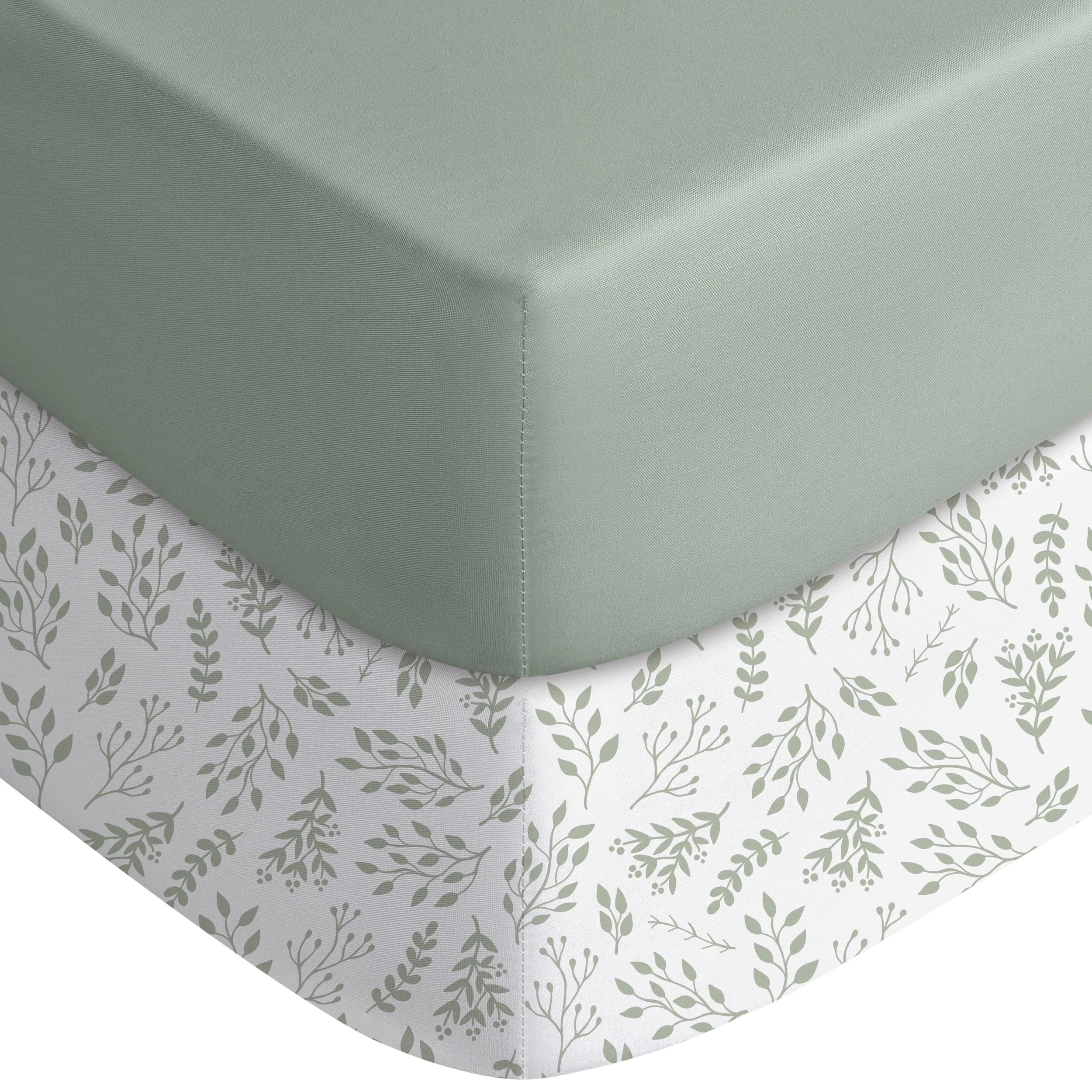 Yoofoss 2-Pack Baby Crib Sheets for Boys Girls 52x28 (Green+Leaf) | Soft & Breat