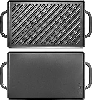 GGC Cast Iron Reversible Griddle | Double Sided Griddle Pan Perfect for Gas Grills and Stove Tops, 13 x 8.25 Rectangular Baking Flat and Ribbed Griddle Plate
