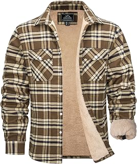 MAGCOMSEN Men's Flannel Shirt Jacket Button Sherpa Lined Cotton Plaid Shirt