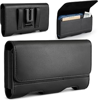 Mopaclle Leather Phone Holster with Heavy Duty Metal Belt Clip and Card Holder, Compatible with iPhone 17/16/15/14/13 Pro Max,17 Air and Galaxy S26/S25/S24/S23/S22 Plus and FE - Black
