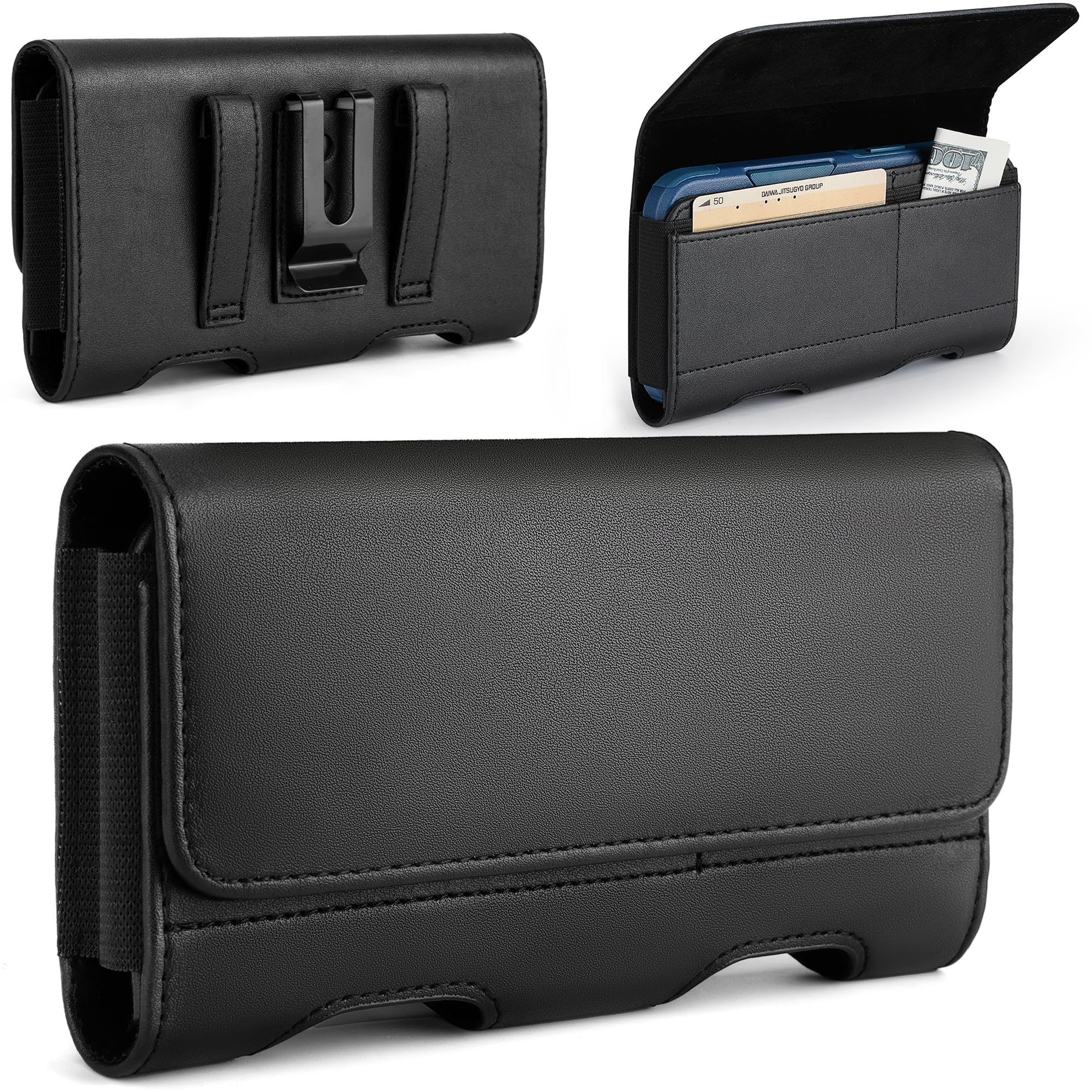 Mopaclle Leather Phone Holster with Heavy Duty Metal Belt Clip and Card Holder, 