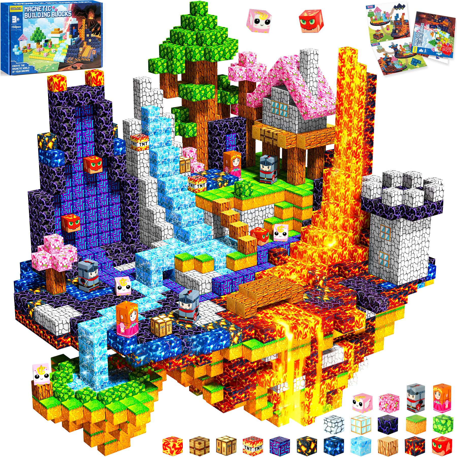 COOLJOYA Magnetic Blocks-150 PCS Magnetic Building Blocks Toys, Stowable | Monte