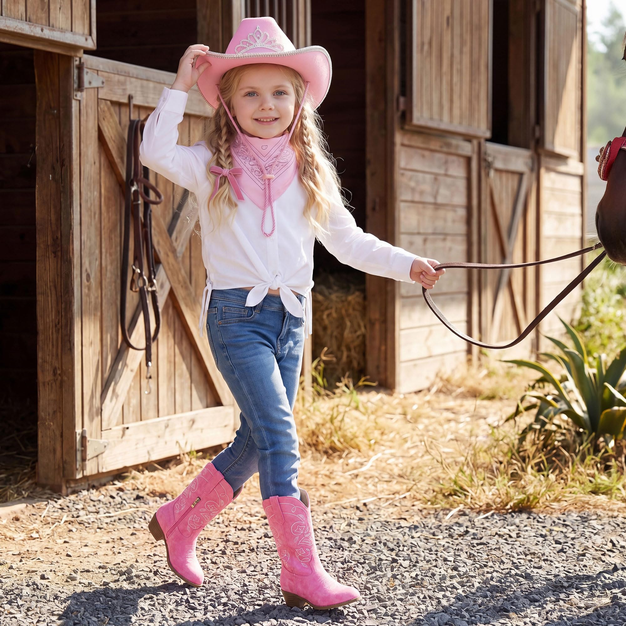 LAURMOSA Cowgirl Boots for Girls Western Cowboy Boots Horse Riding for Kids