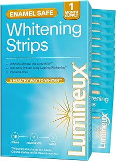 Lumineux Teeth Whitening Strips, Peroxide Free, 9 Treatments (1 Month) | Peroxide free, enamel safe, dentist formulated, clinically tested & proven, free from harsh ingredients, no sensitivity