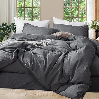 MooMee Duvet Cover Set 100% Washed Cotton Linen Like Twin