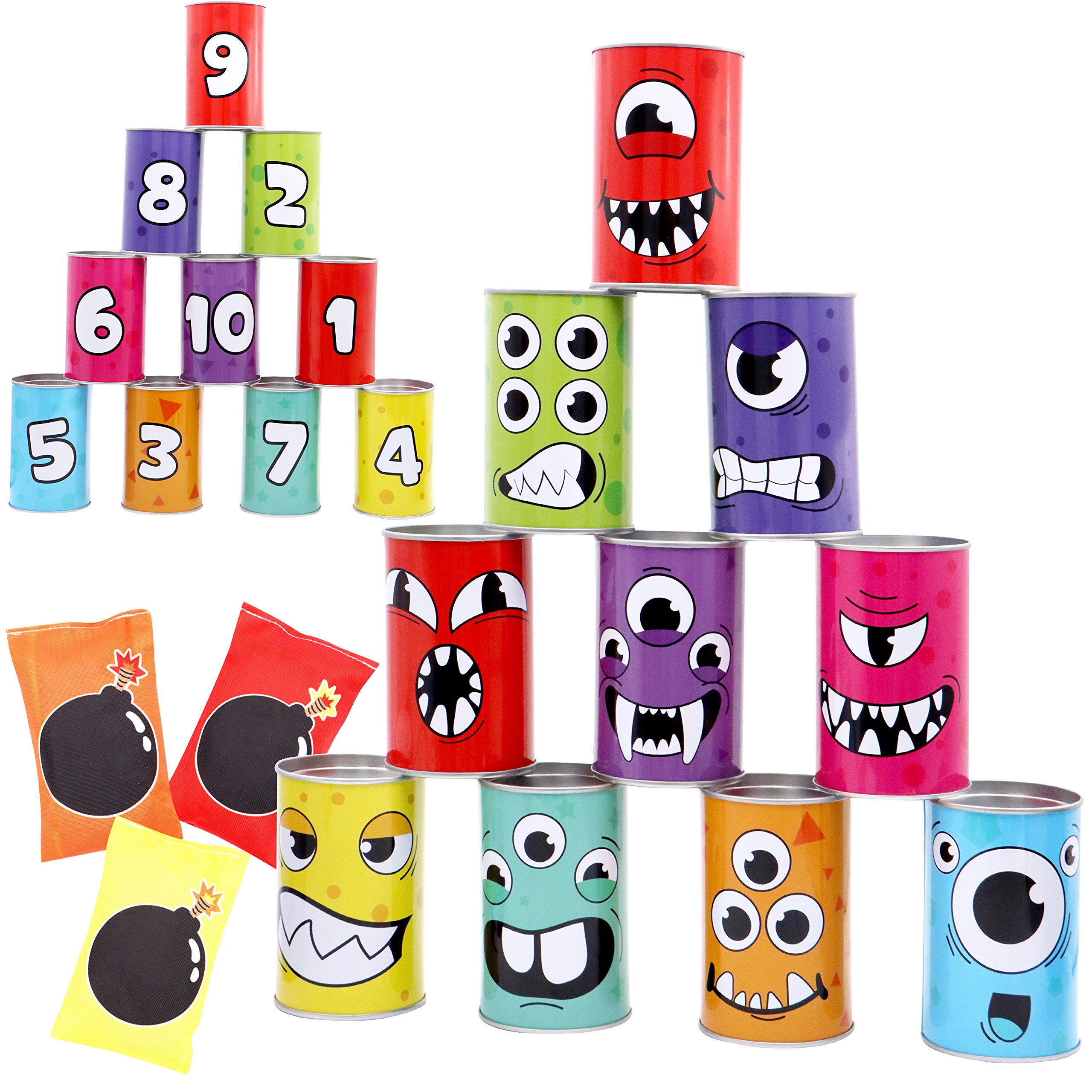JOYIN 13 Pcs Carnival Bean Bag Toss, Knockdown Can Game Set, Holiday & Birthday 