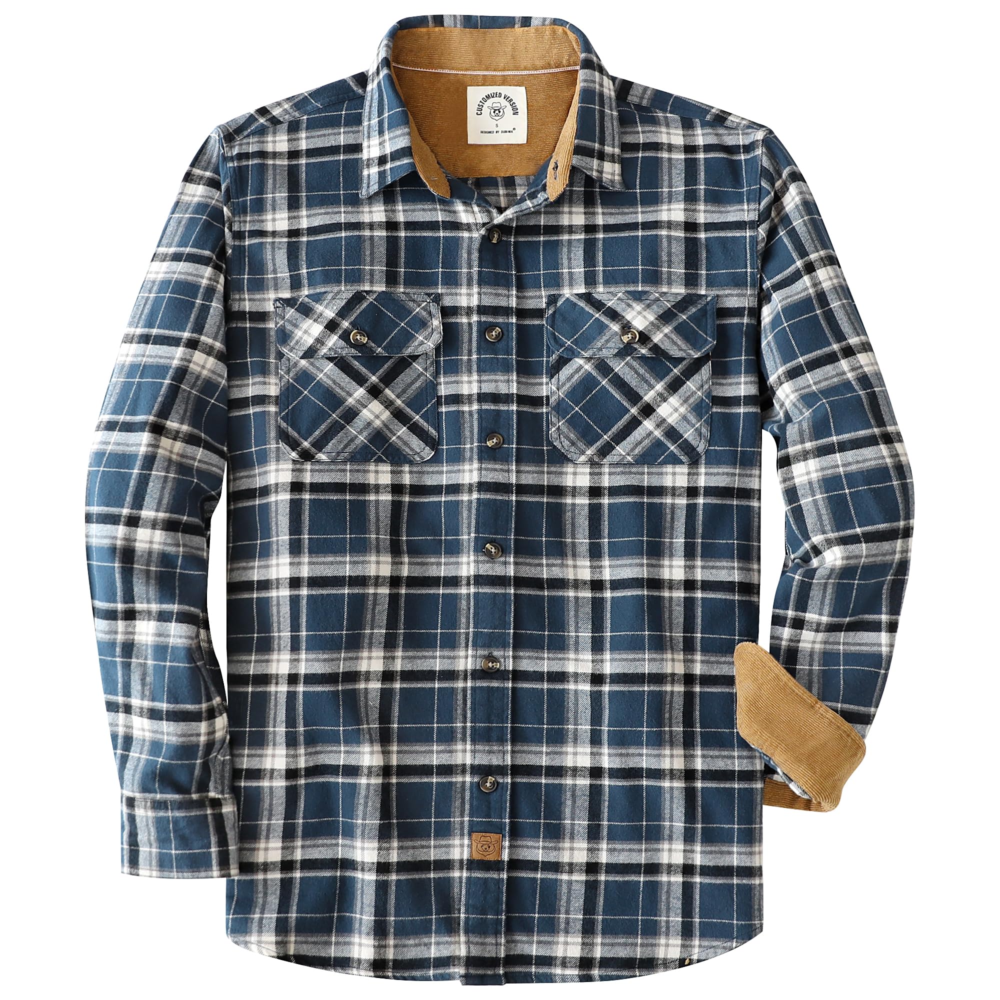 Dubinik Men’s Flannel Shirt, Button-Down Chequered Cotton Shirt, Casual, Long Sl