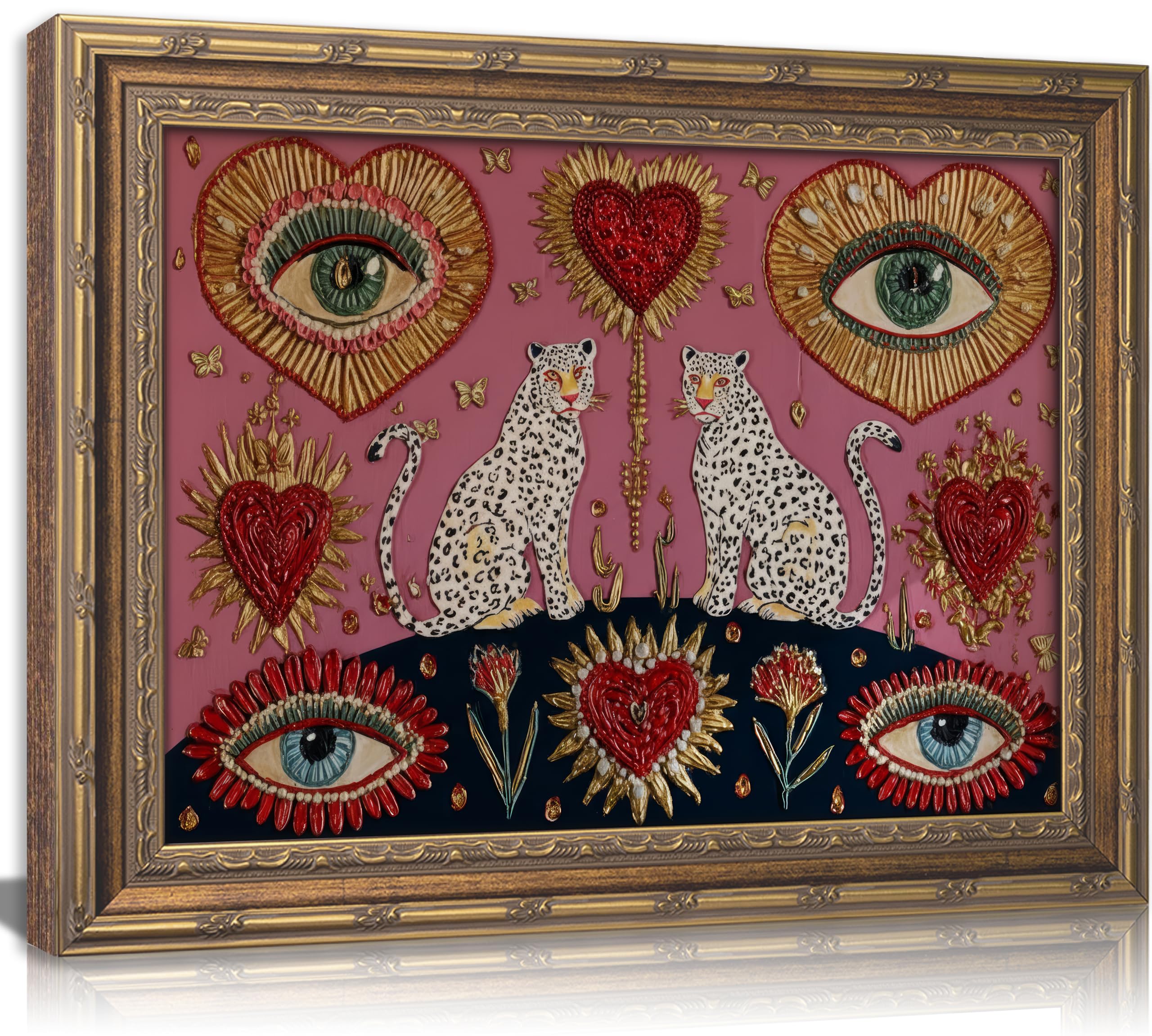 Vintage Gold Framed Gothic Leopard Wall Art Boho Witchy Psychedelic Eye Heart Ca