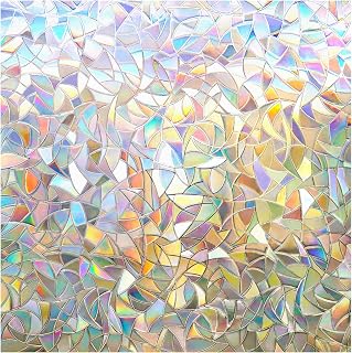 rabbitgoo Rainbow Window Films for Privacy, Stained Glass Cling, 44.5x200cm | 3D No Glue Decorative Window Clings, Removable UV Blocking Heat Control Glass Stickers for Home, Office, Glass Door