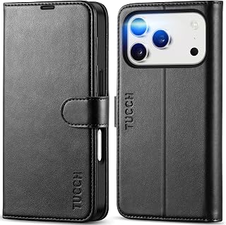 TUCCH Wallet Case for iPhone 18 Pro/17 Pro (6.3"), 4 Card Holders, Black | RFID Blocking, Viewing Stand, Shockproof TPU Shell, PU Leather, Magnetic Closure, Protective Folio Flip Cover