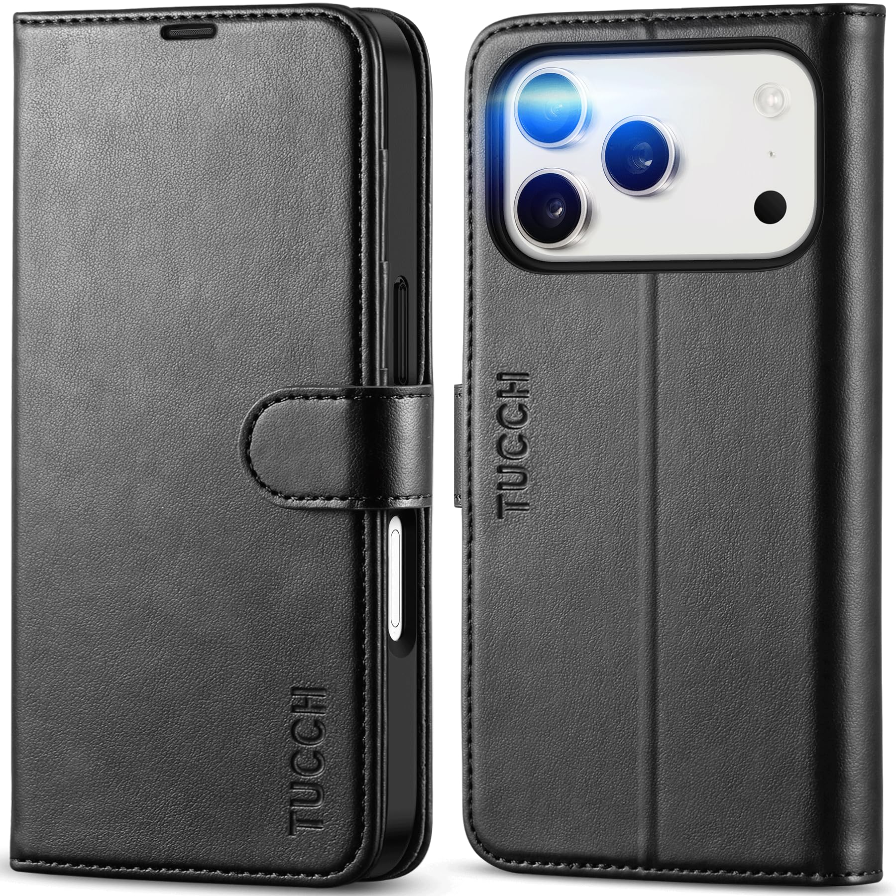 TUCCH Wallet Case for iPhone 18 Pro/17 Pro (6.3"), 4 Card Holders, Black | RFID 
