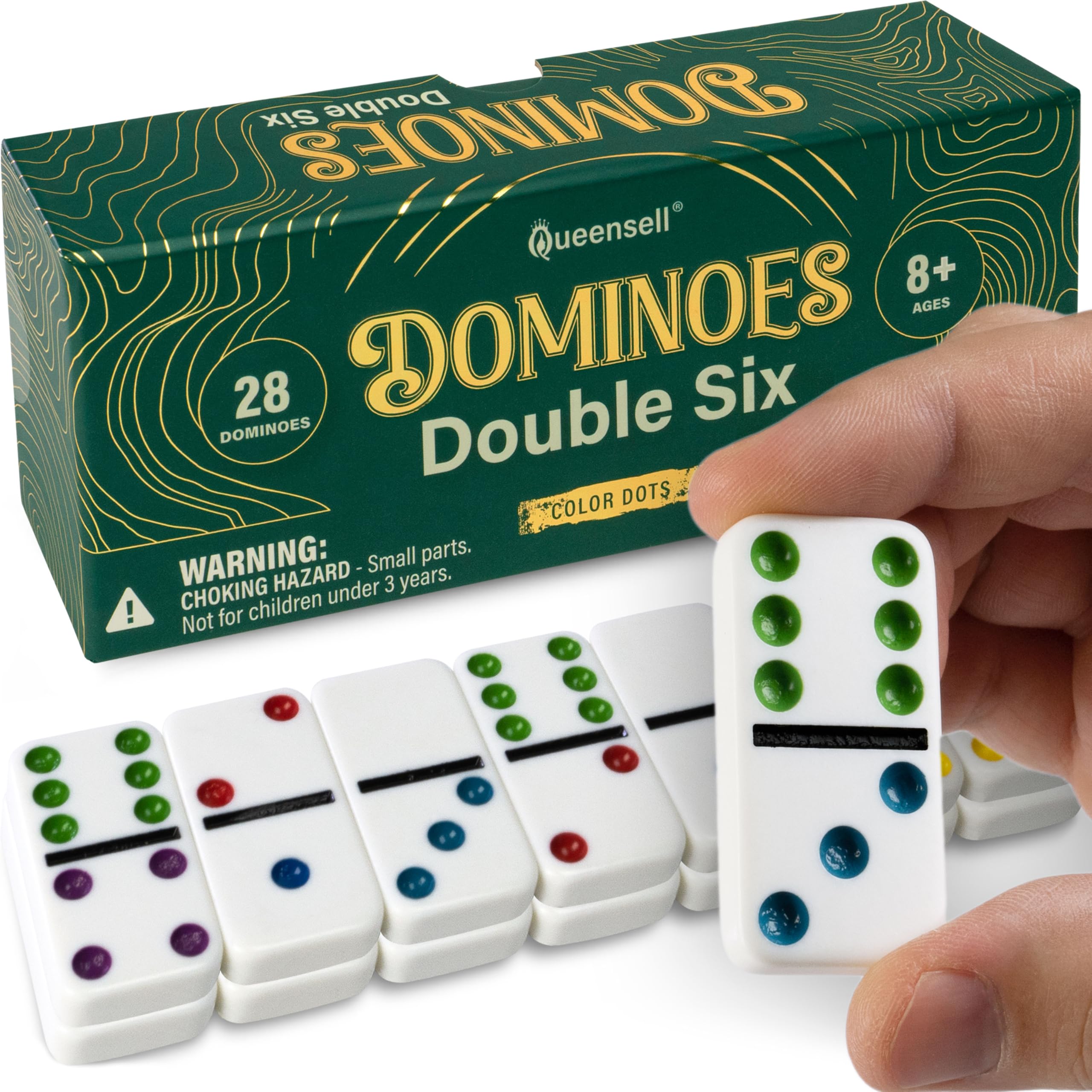 Dominos Set for Adults with Colored Dots - Double 6 Dominoes Set is a Classic Bo