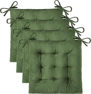 OVOV 4 Pack Chair Cushions for Dining Chairs 15.5"x15.5" Green | Soft-Touch Velvet Fabric for Farmhouse Decor, Fit for Kitchen Dining Office Chairs, Upgrade Chair Comfort, with Durable Ties