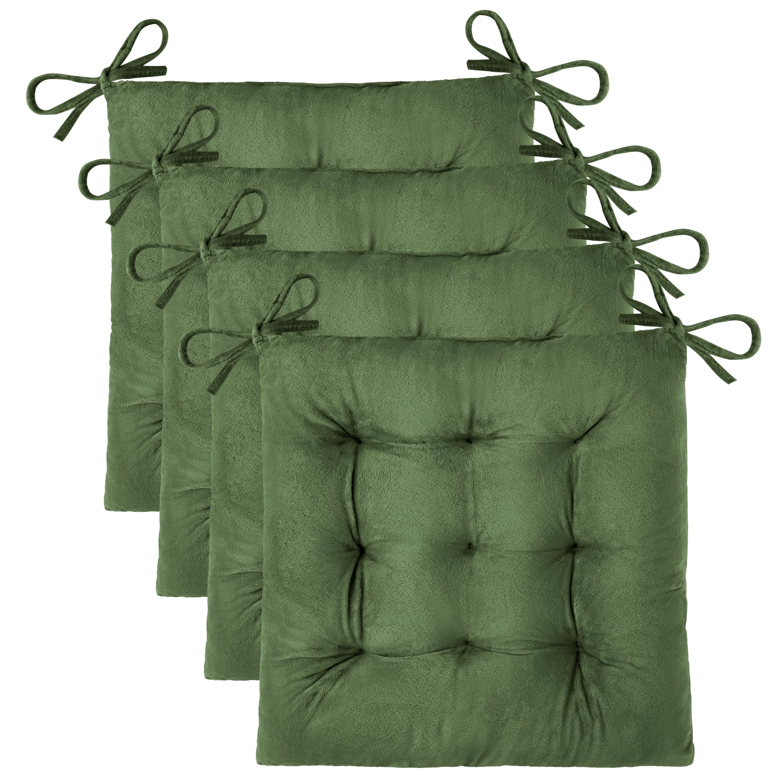 OVOV 4 Pack Chair Cushions for Dining Chairs 15.5"x15.5" Green | Soft-Touch Velv