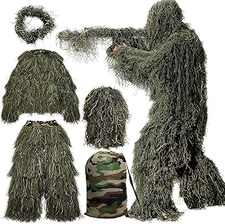 MOPHOTO 5 in 1 Ghillie Suit 3D Camouflage Hunting Suits - Jacket, Pants, Hood, Carry Bag for Adults & Youth, M/L/XL/XXL