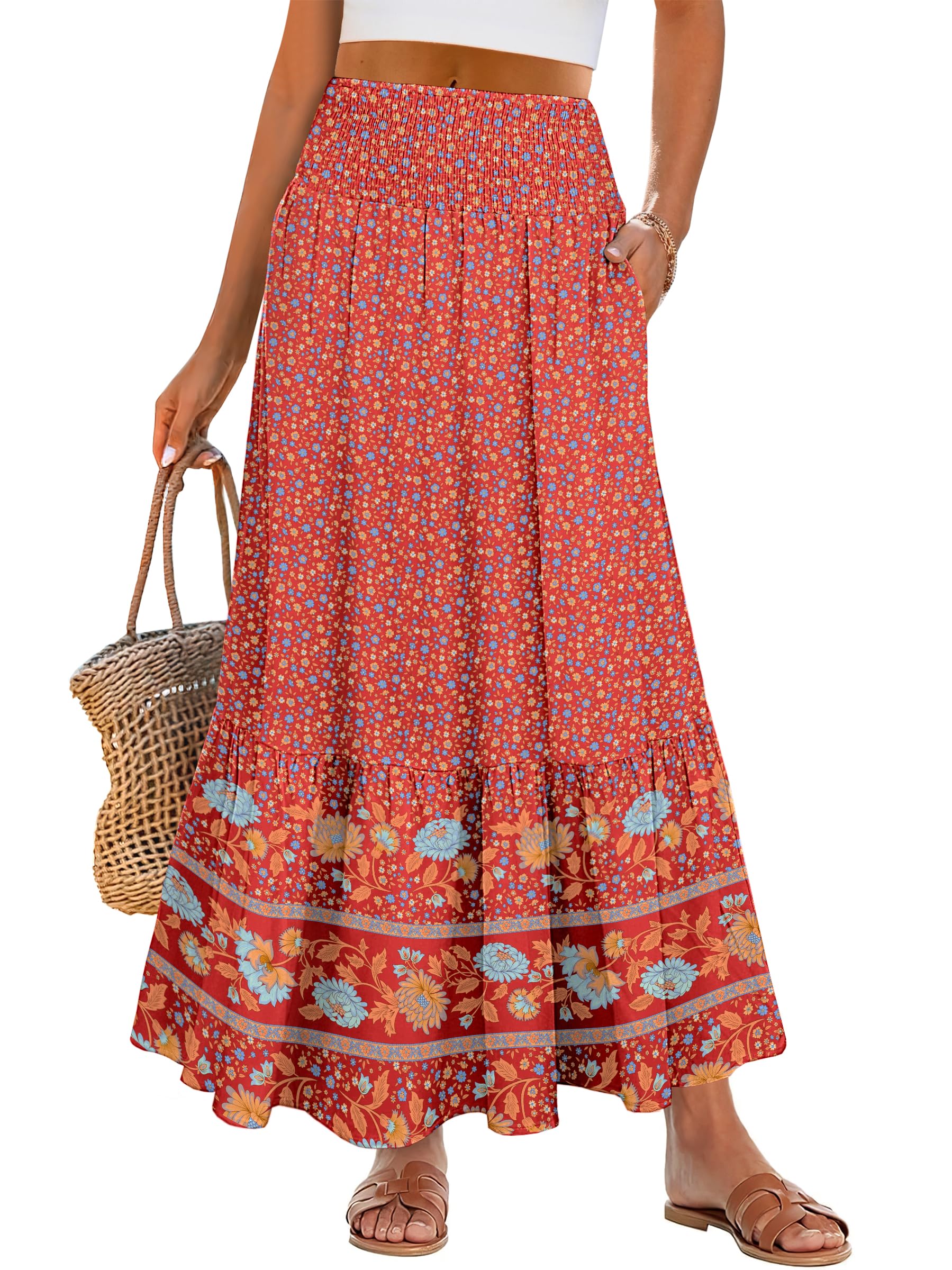 ANRABESS Maxi Skirts for Women 2026 Summer Boho Long Flowy Floral Elastic High W