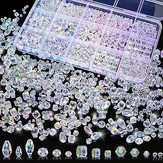 Laopottbeads 1500 Pcs Crystal Glass Beads for Jewelry Making – 12 Styles Bicone, Rondelle, Cube, Teardrop &amp; 3mm Spacer Beads, DIY Bracelet Necklace Earring Craft Kit with Organizer Box(AB Color)