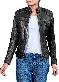 Café Racer Leather Jacket Women Zipper Motorcycle Biker Style Casual Fashion Genuine Lambskin Women Leather Jacket